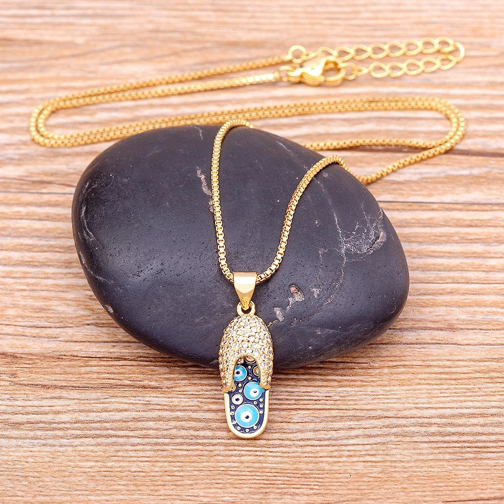 Blue Eye Slipper Necklace