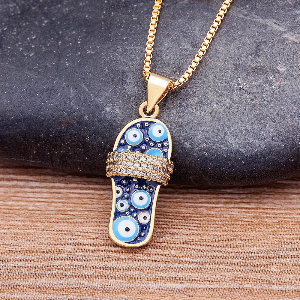 Blue Eye Slipper Necklace