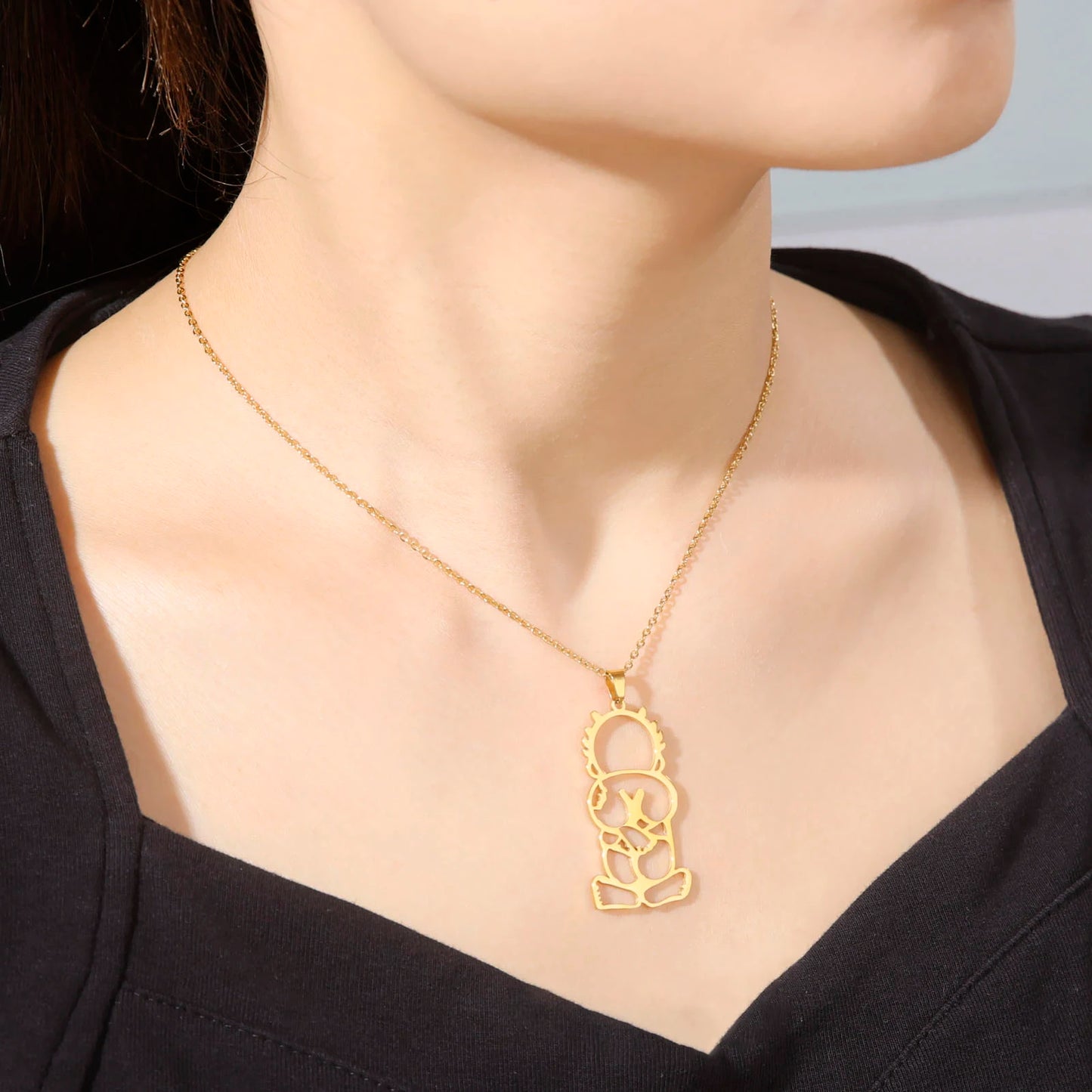 Stainless Steel Handala Pendant Necklace Unisex