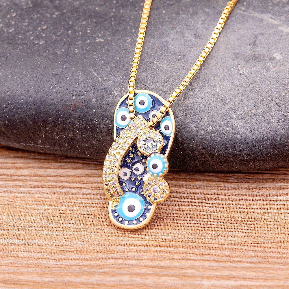 Blue Eye Slipper Necklace