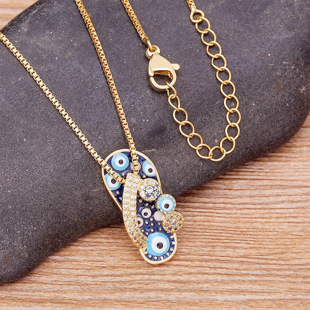 Blue Eye Slipper Necklace