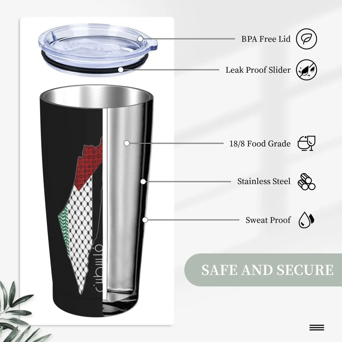 Palestinian Map Insulated Tumbler (Stainless Steel Thermal), 20oz