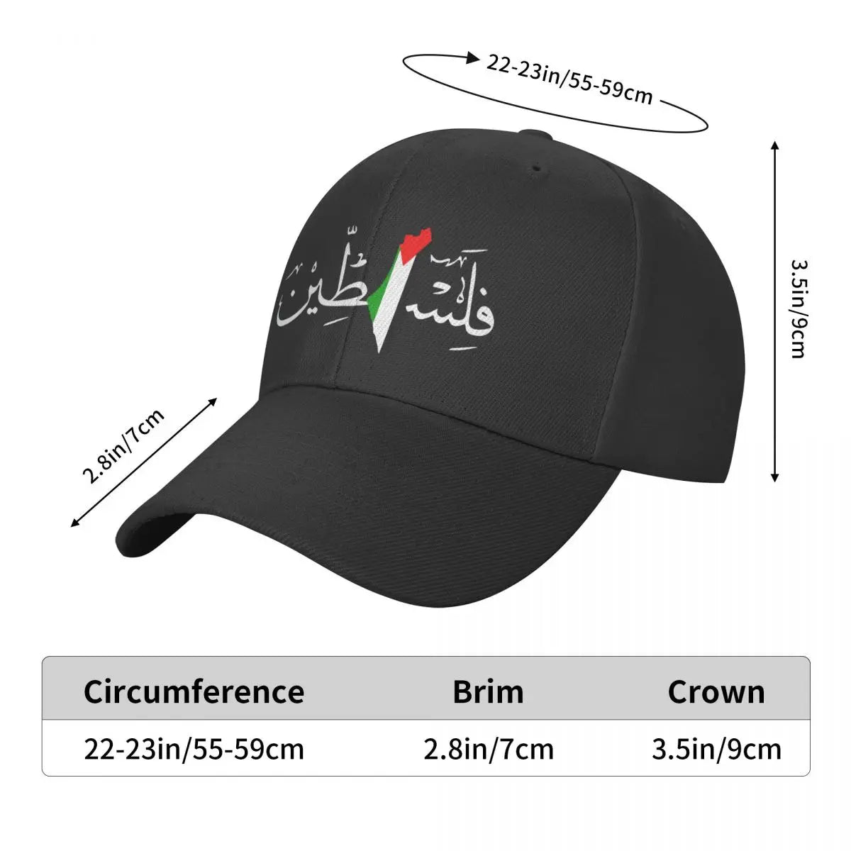 Palestine Arabic Calligraphy With Palestinian Flag Map Cap